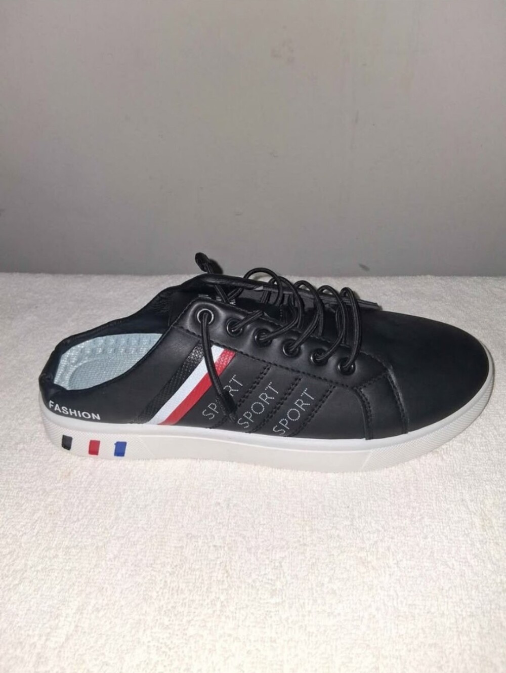 Men's Black Sneakers with Red & White Stripe Accent
